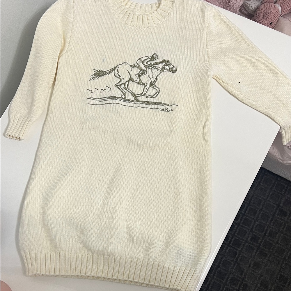 Cream Horse-Graphic Knit Dress for Kids